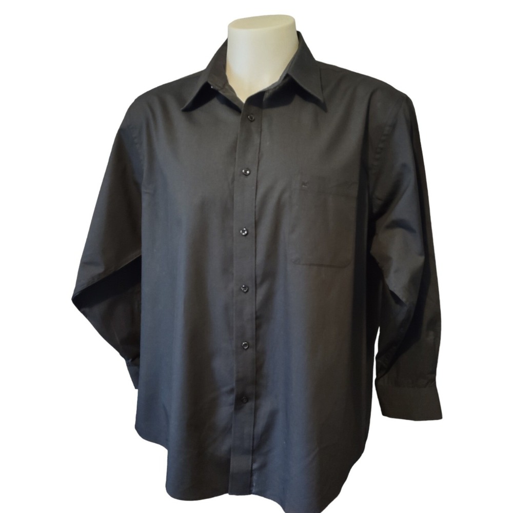 Pierre Cardin Mens Adult XLarge Cotton Long Sleeve Black Button Up Dress Shirt‎